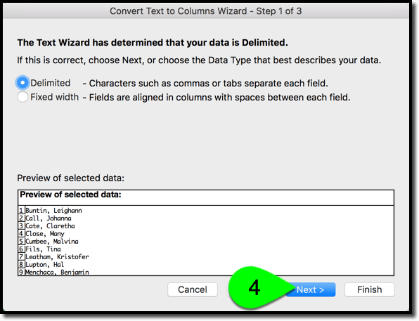How to separate names in excel numbers and google sheets